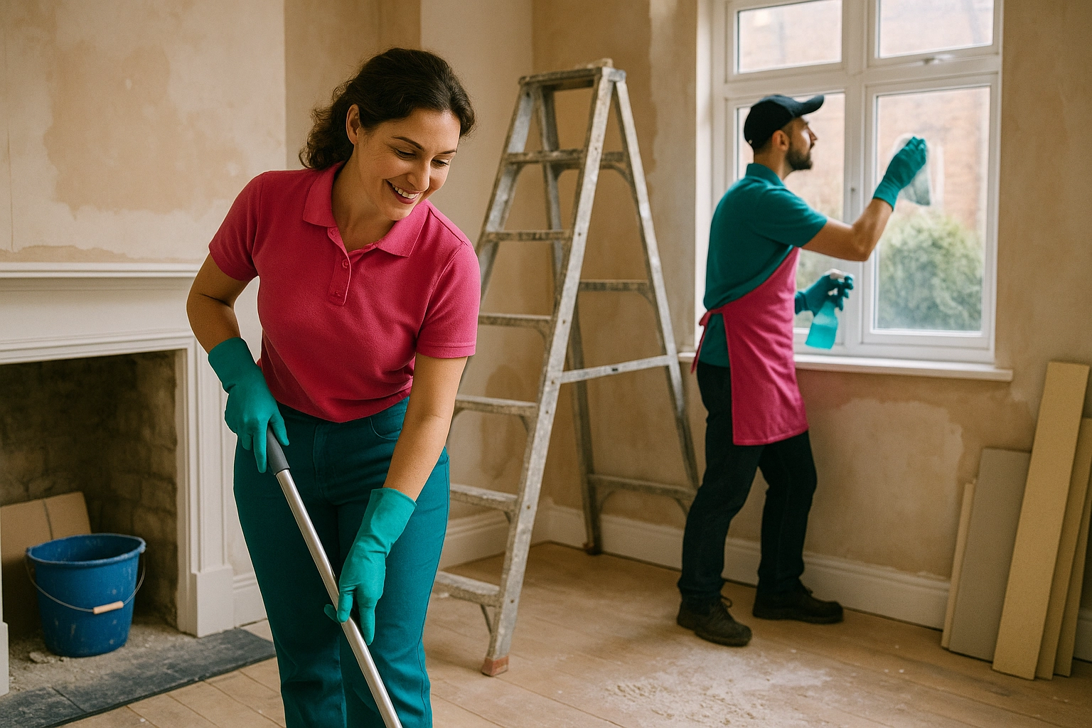 After builders cleaning in Birmingham — HEPA dust extraction and paint spot removal